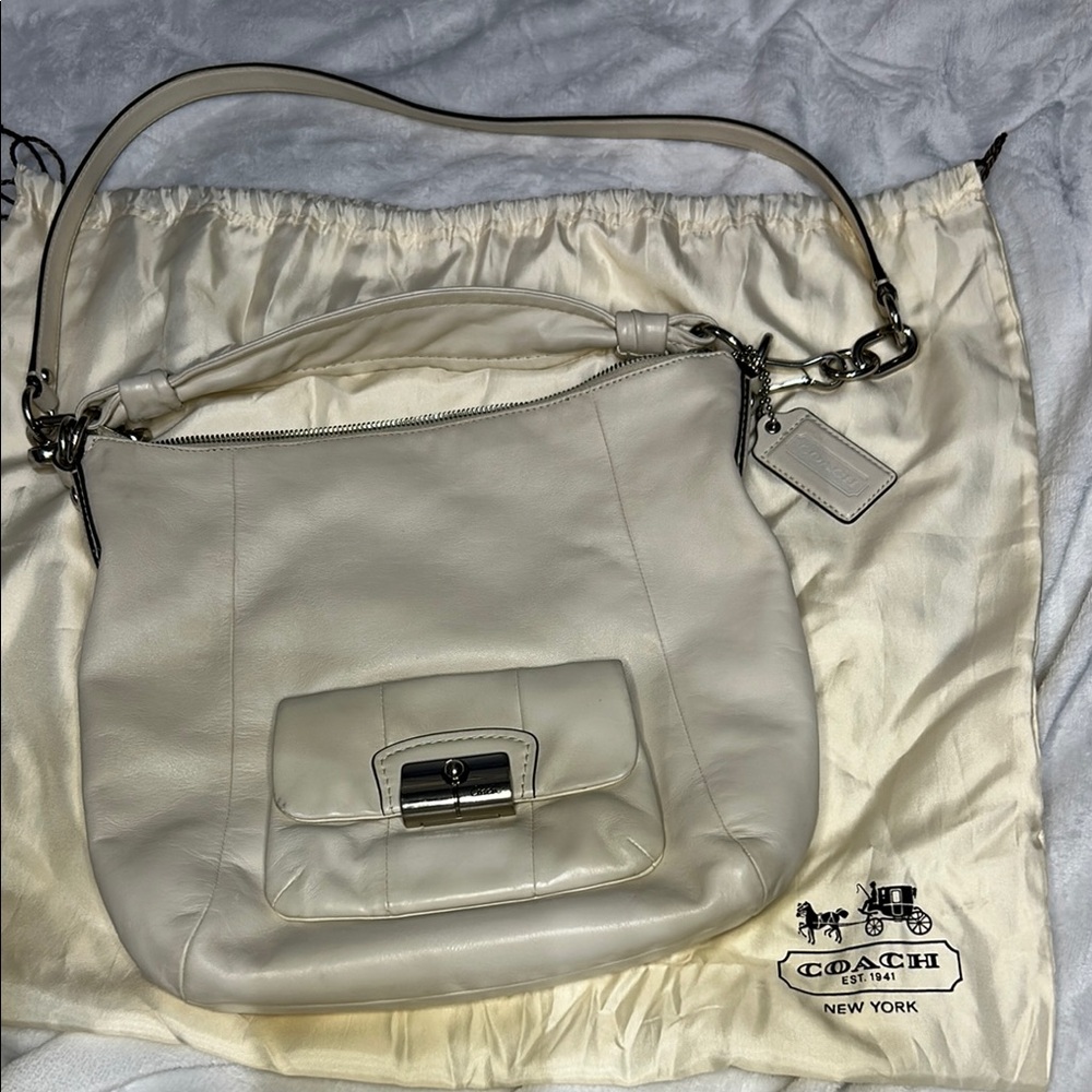 Coach Cream Hobo Shoulder Bag with Silver Hardware